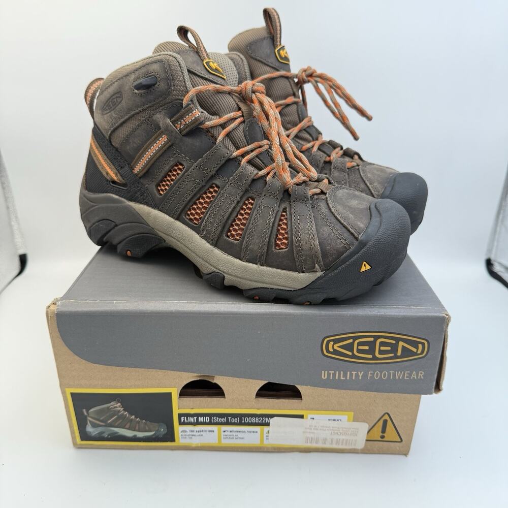 KEEN Flint Mid (Steel Toe) Women’s Size 7 M Mid Ankle Boot 1008822M Brown Orange